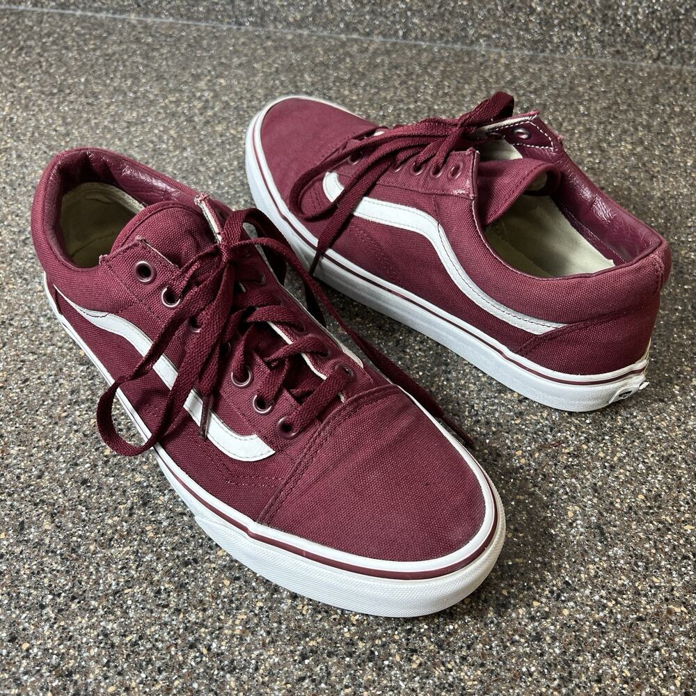 Vans Classic Mens Sz 9.5 Burgundy Canvas Skate Sneaker Shoe Lace Up Low Women 11